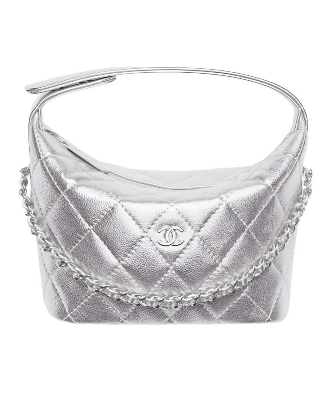CHANEL Серебряная кожаная сумка с короткими ручками, фото 3