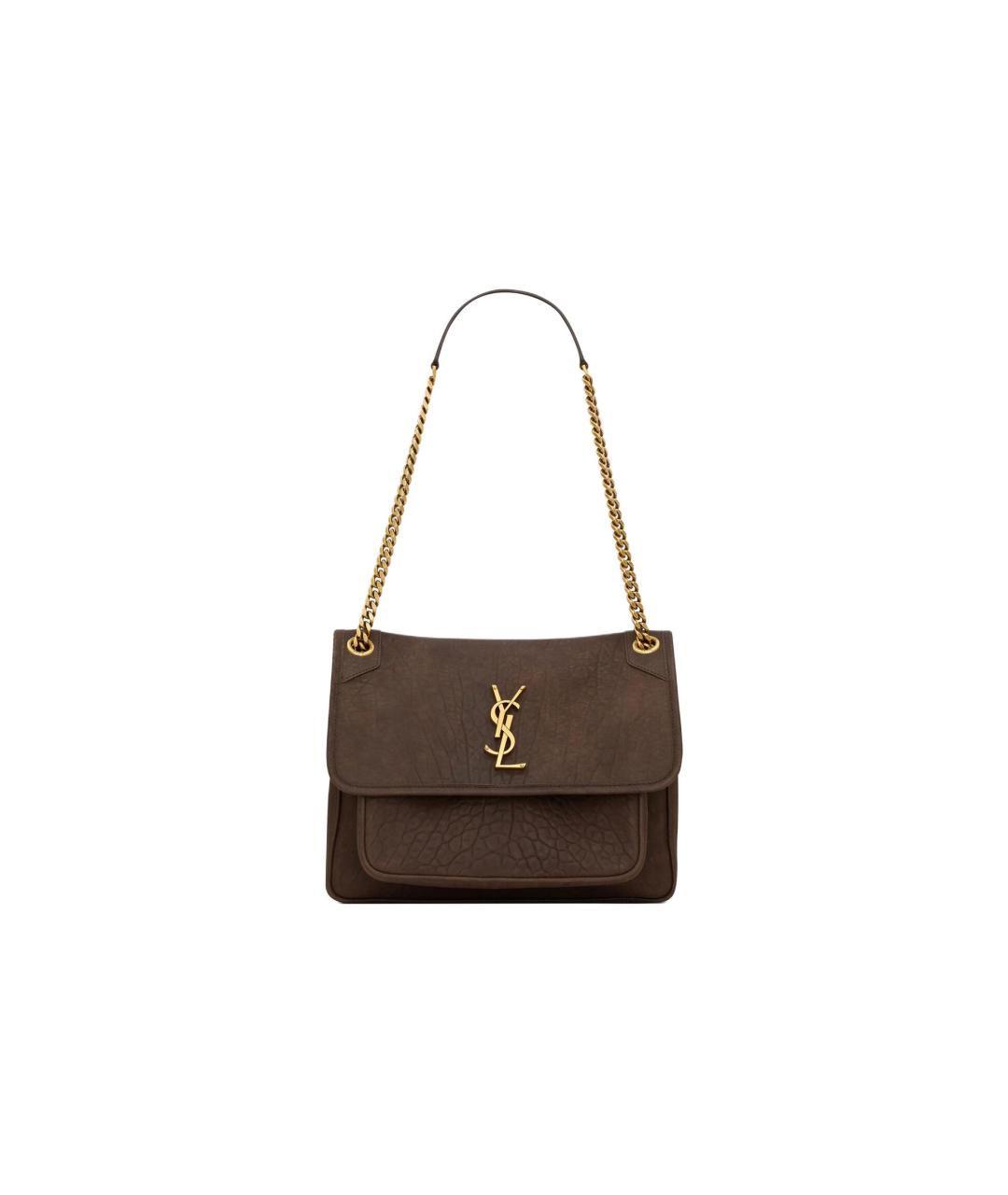 SAINT LAURENT Коричневая кожаная сумка через плечо, фото 6