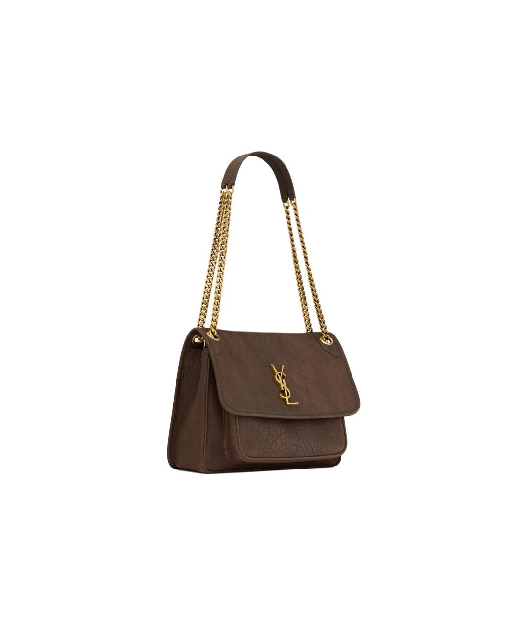 SAINT LAURENT Коричневая кожаная сумка через плечо, фото 2