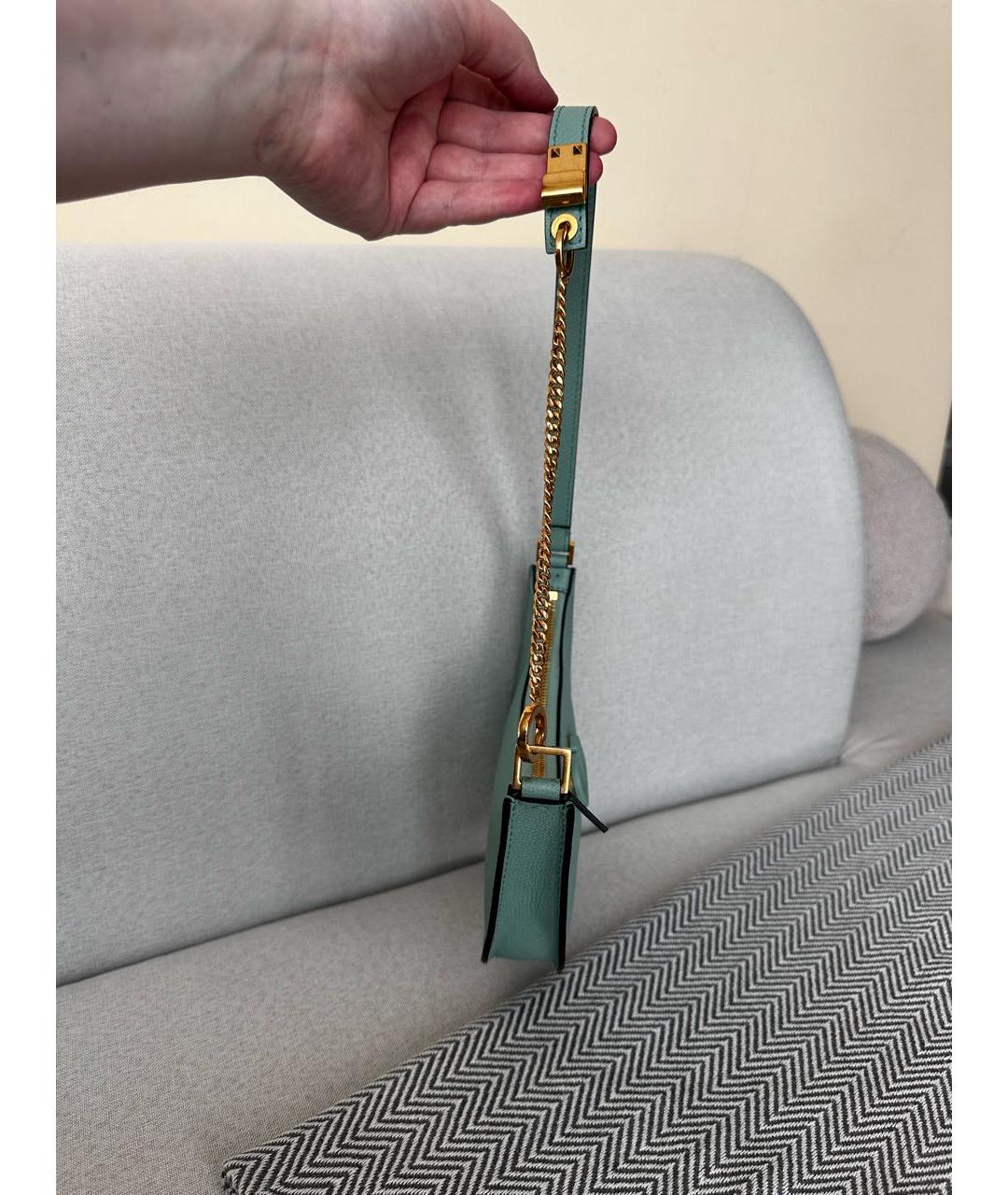 VALENTINO Бирюзовая кожаная сумка через плечо, фото 4