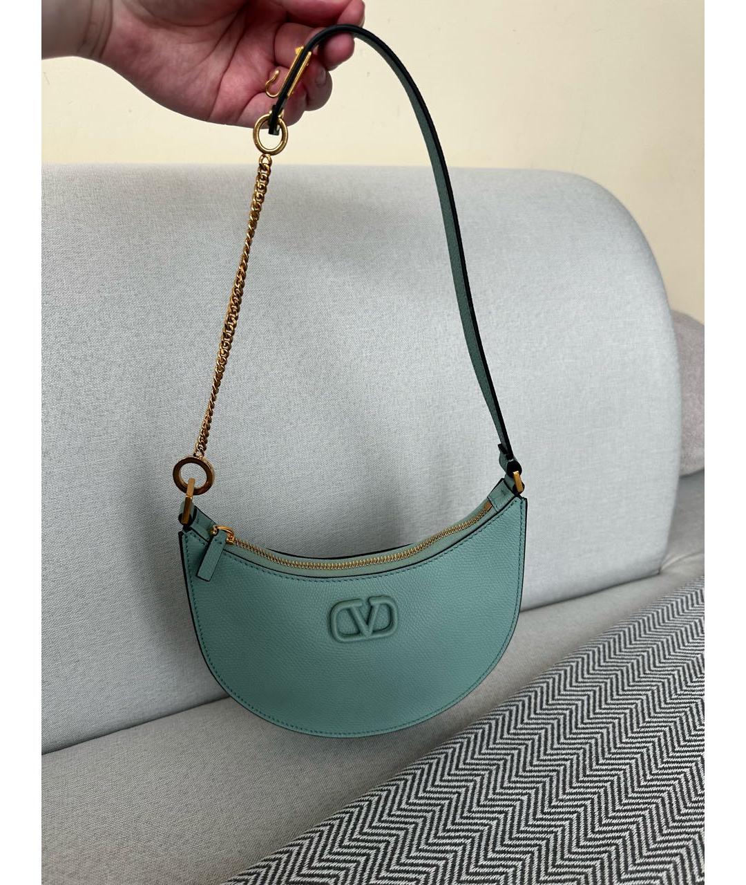 VALENTINO Бирюзовая кожаная сумка через плечо, фото 7