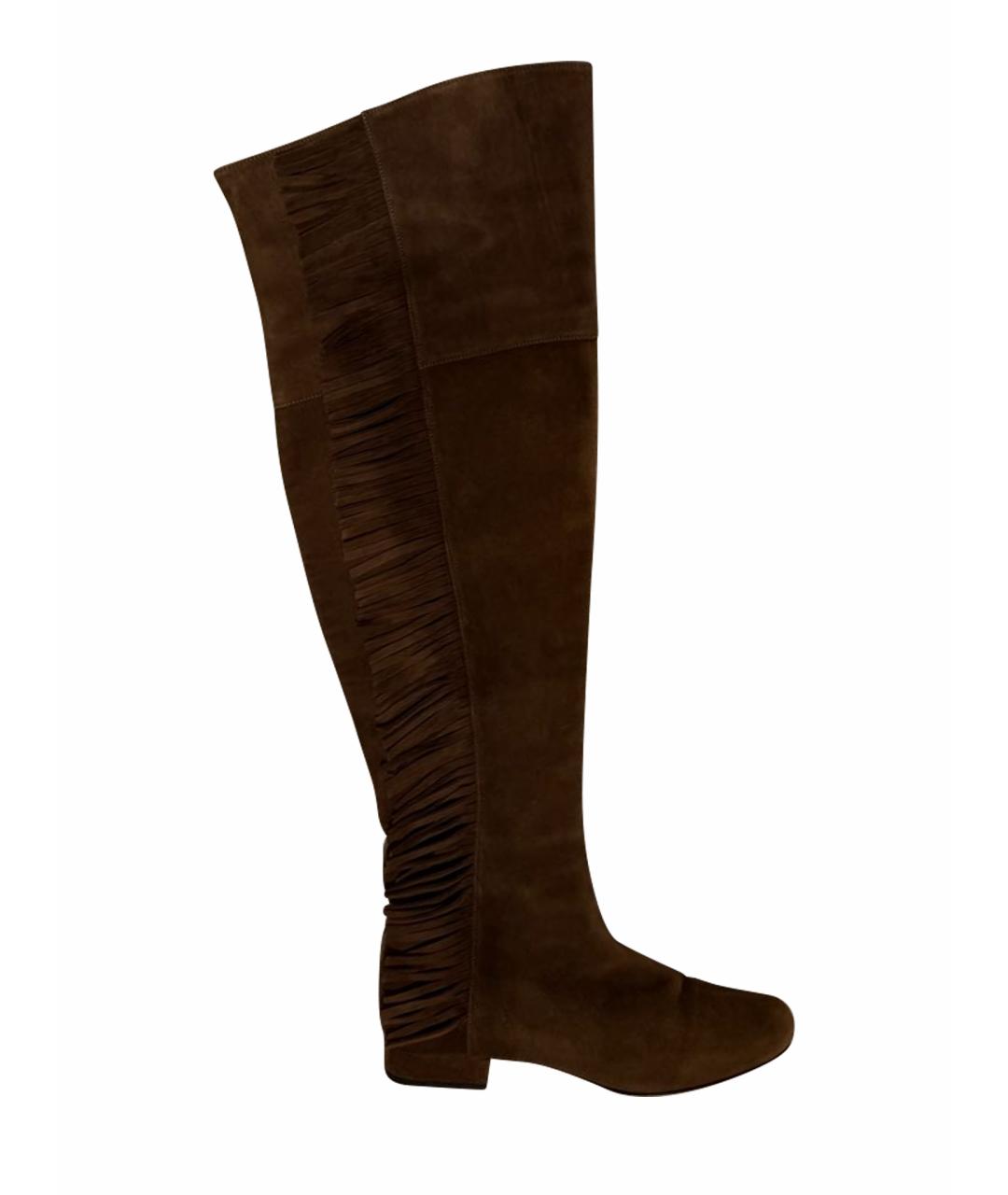 SAINT LAURENT Коричневые замшевые ботфорты, фото 1