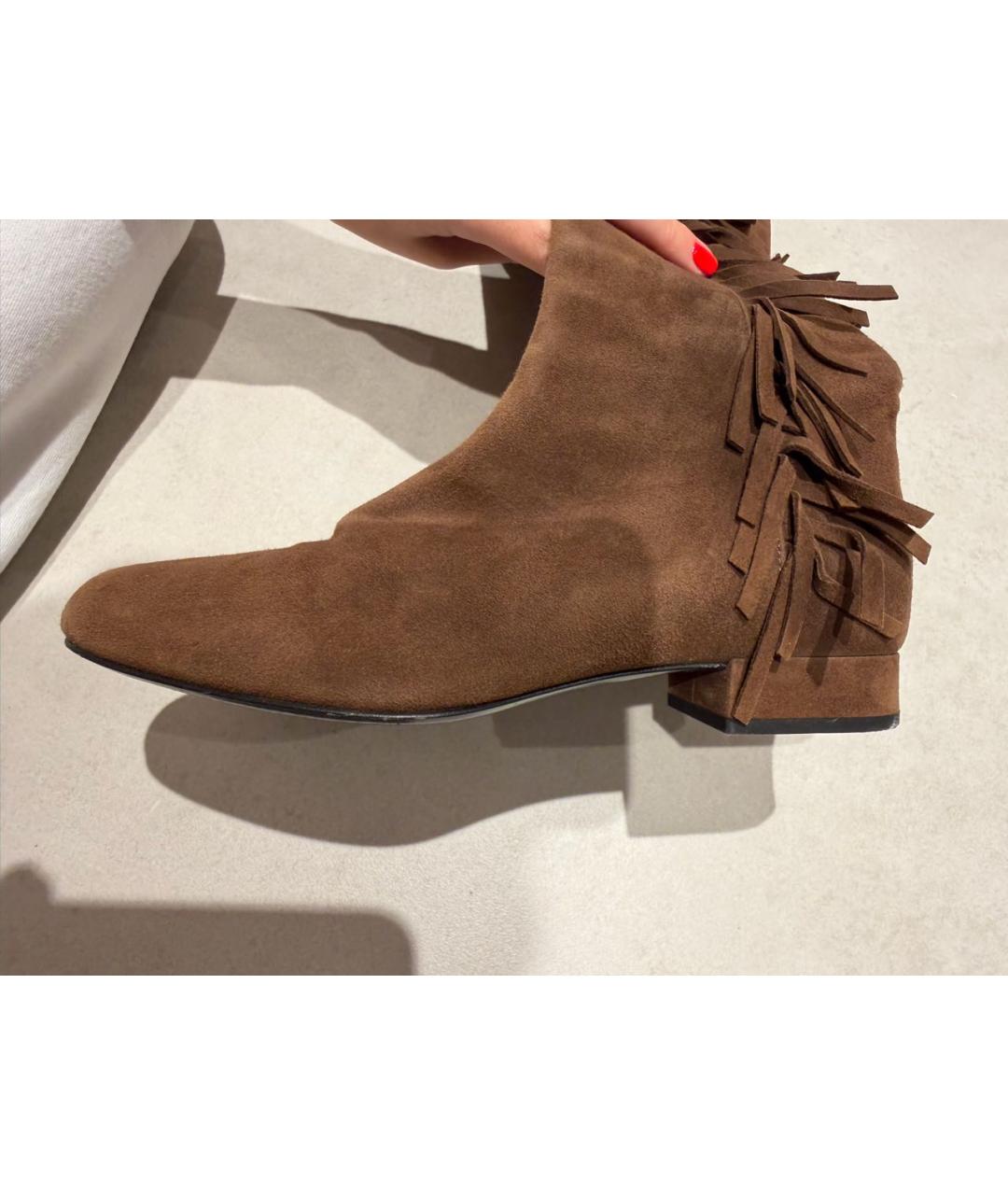SAINT LAURENT Коричневые замшевые ботфорты, фото 5