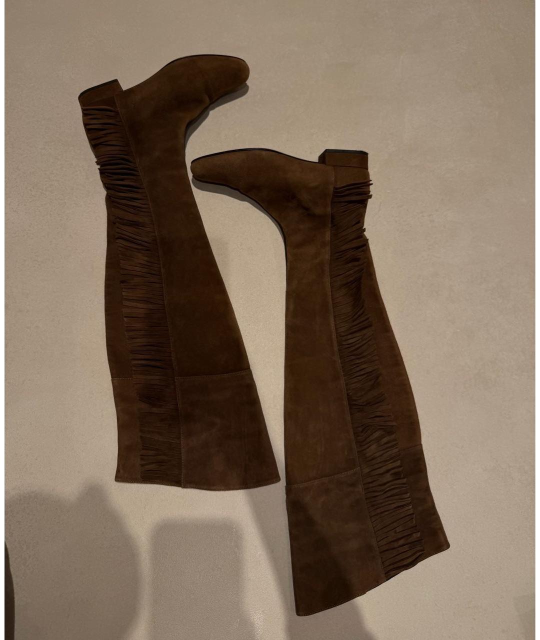 SAINT LAURENT Коричневые замшевые ботфорты, фото 9