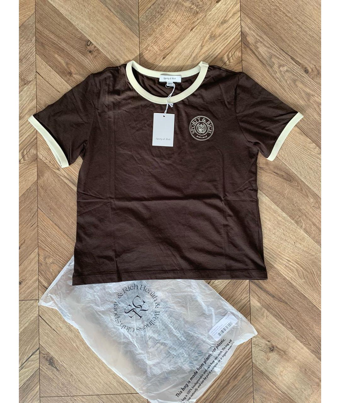SPORTY AND RICH Коричневая хлопковая футболка, фото 2