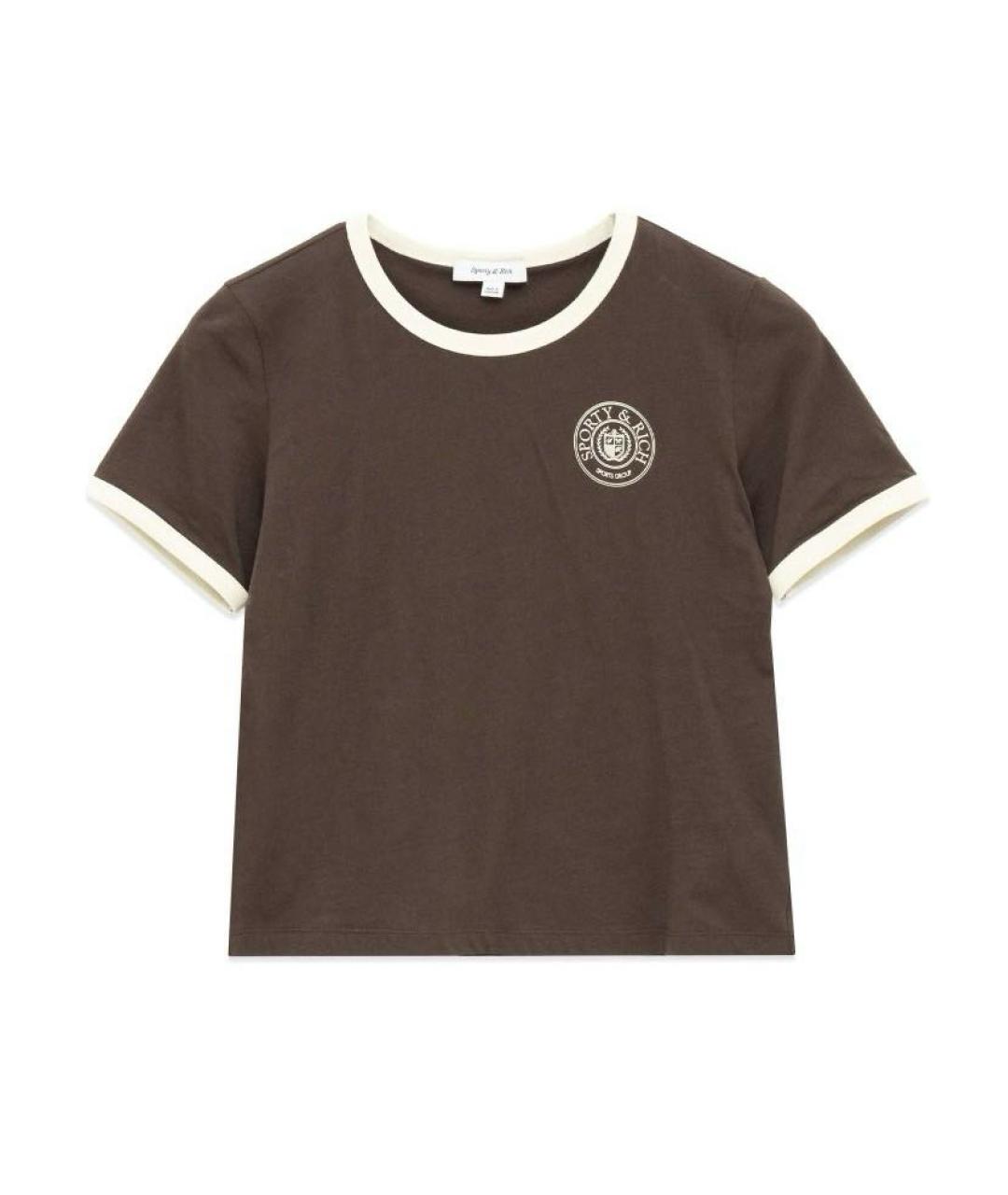 SPORTY AND RICH Коричневая хлопковая футболка, фото 1
