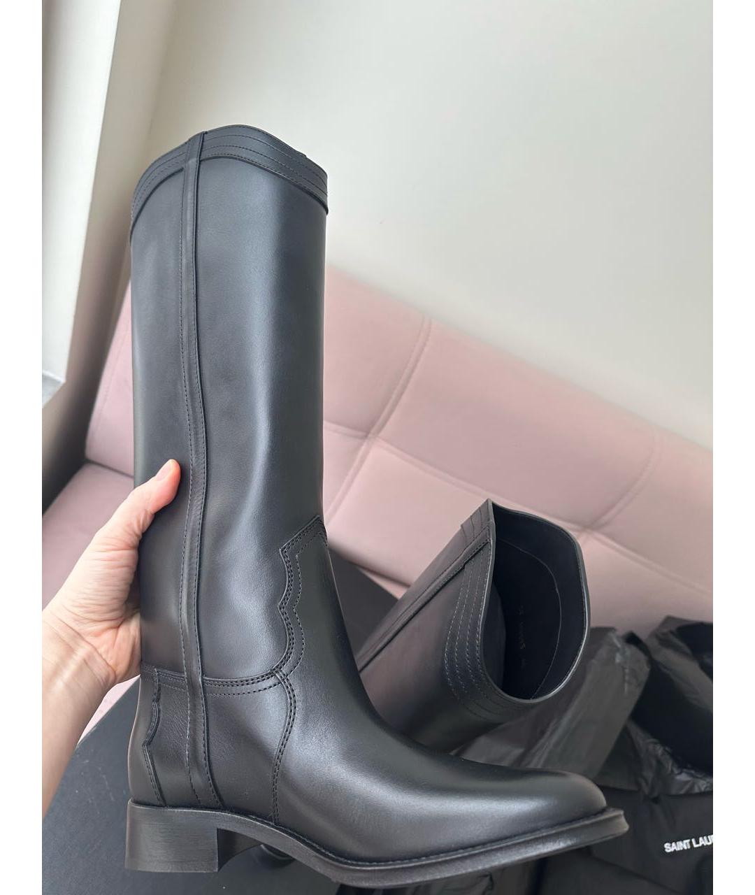 SAINT LAURENT Черные кожаные сапоги, фото 4