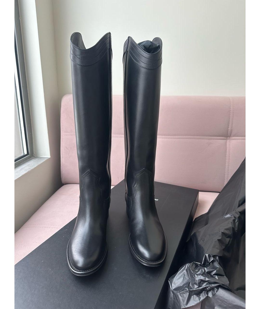 SAINT LAURENT Черные кожаные сапоги, фото 2