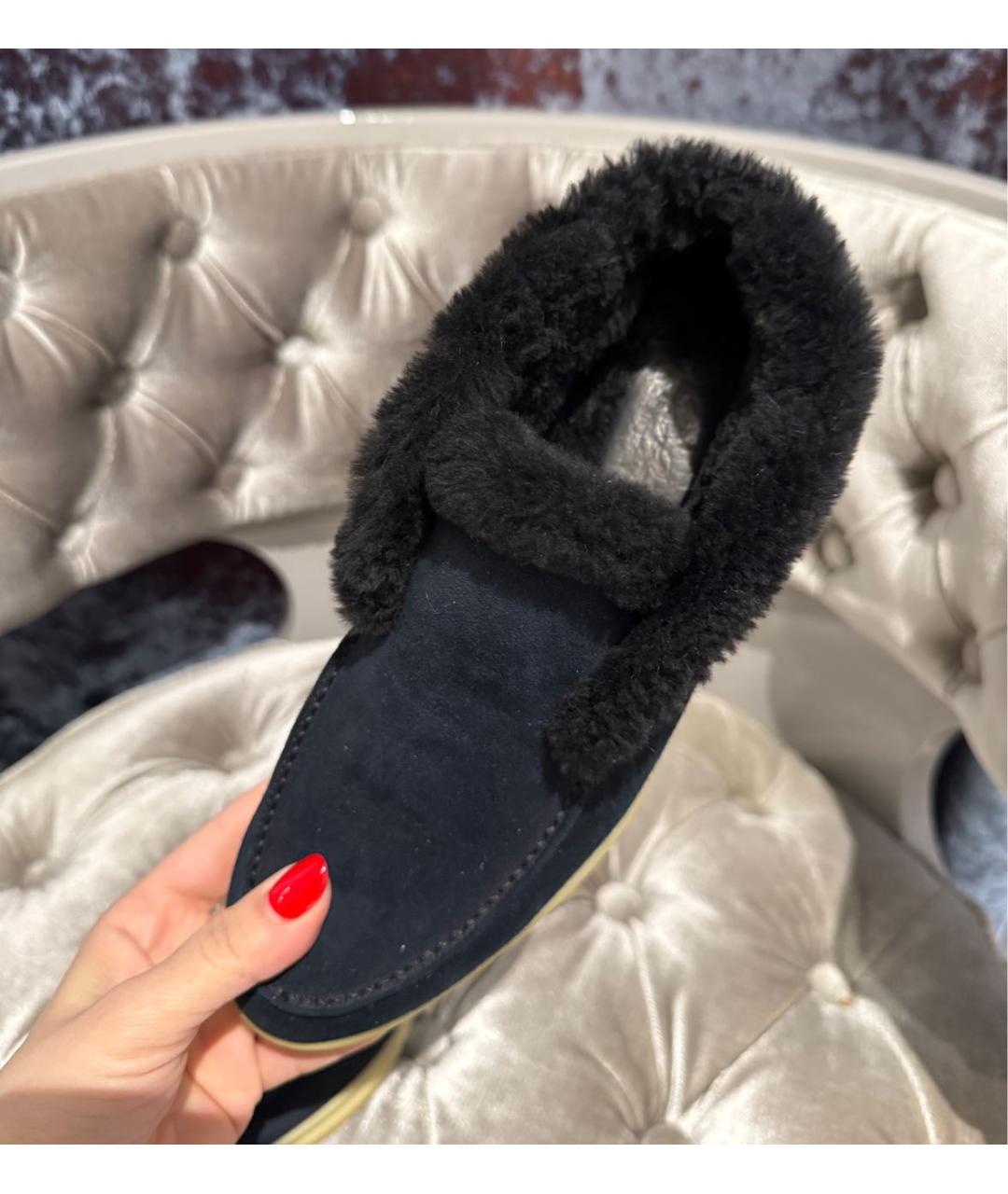 LORO PIANA Темно-синие замшевые ботинки, фото 5