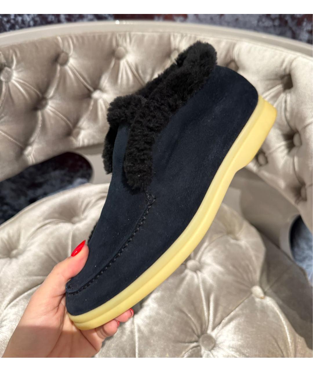 LORO PIANA Темно-синие замшевые ботинки, фото 7