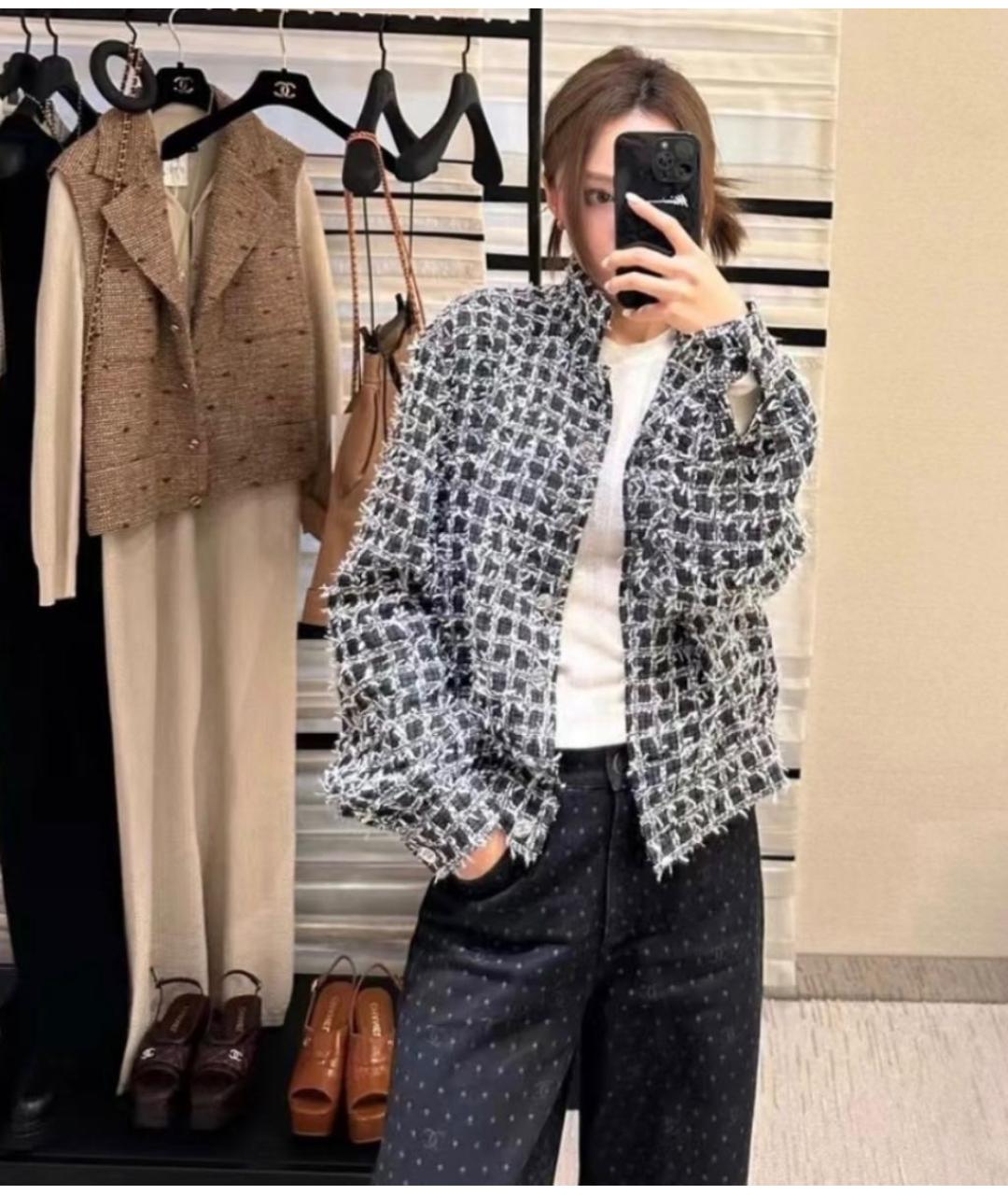 CHANEL Черный твидовый жакет/пиджак, фото 5