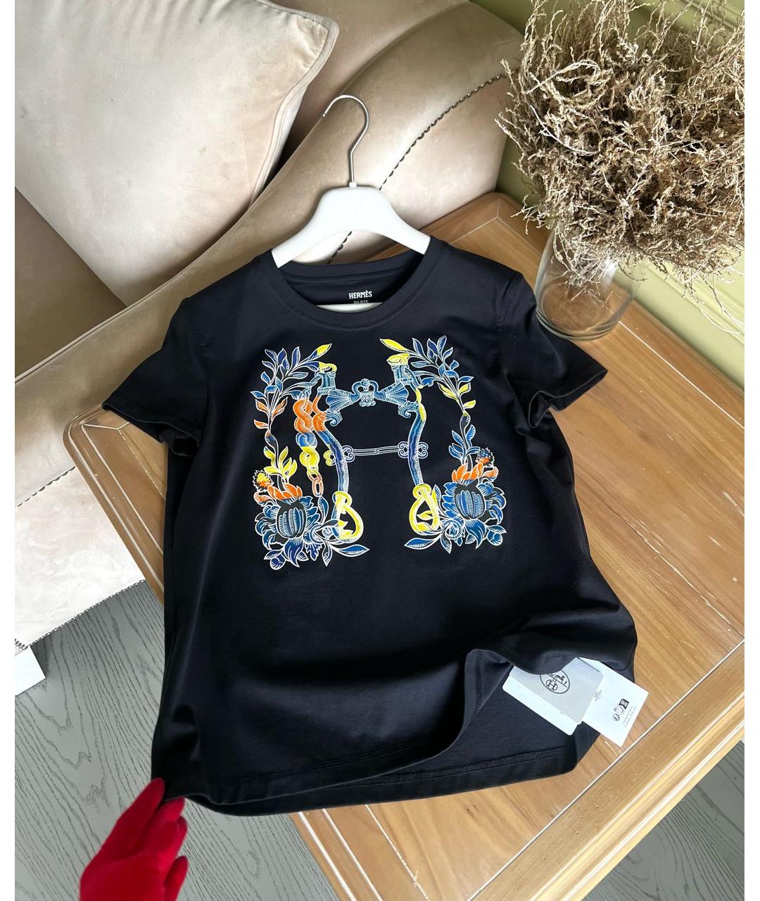 HERMES Темно-синяя хлопковая футболка, фото 2