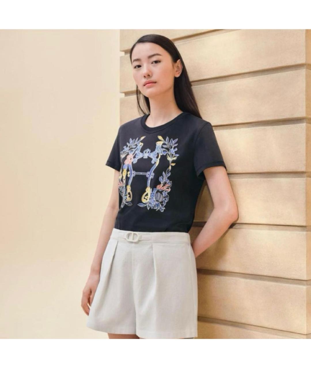 HERMES Темно-синяя хлопковая футболка, фото 3