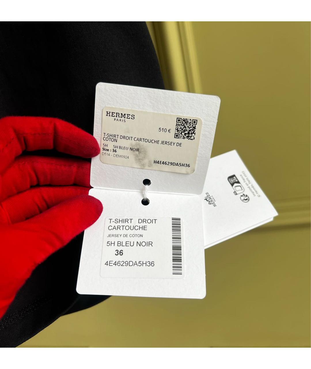 HERMES Темно-синяя хлопковая футболка, фото 8