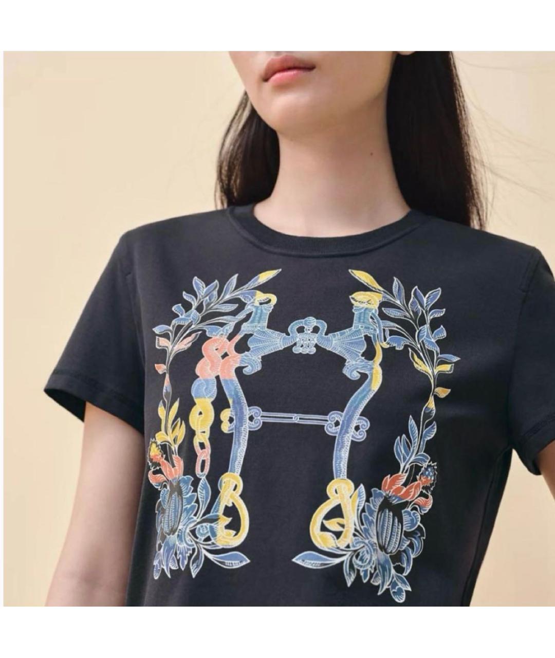 HERMES Темно-синяя хлопковая футболка, фото 5