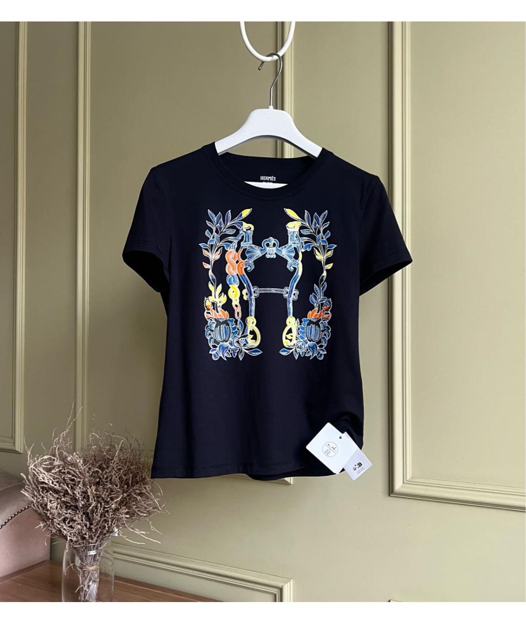HERMES Темно-синяя хлопковая футболка, фото 9