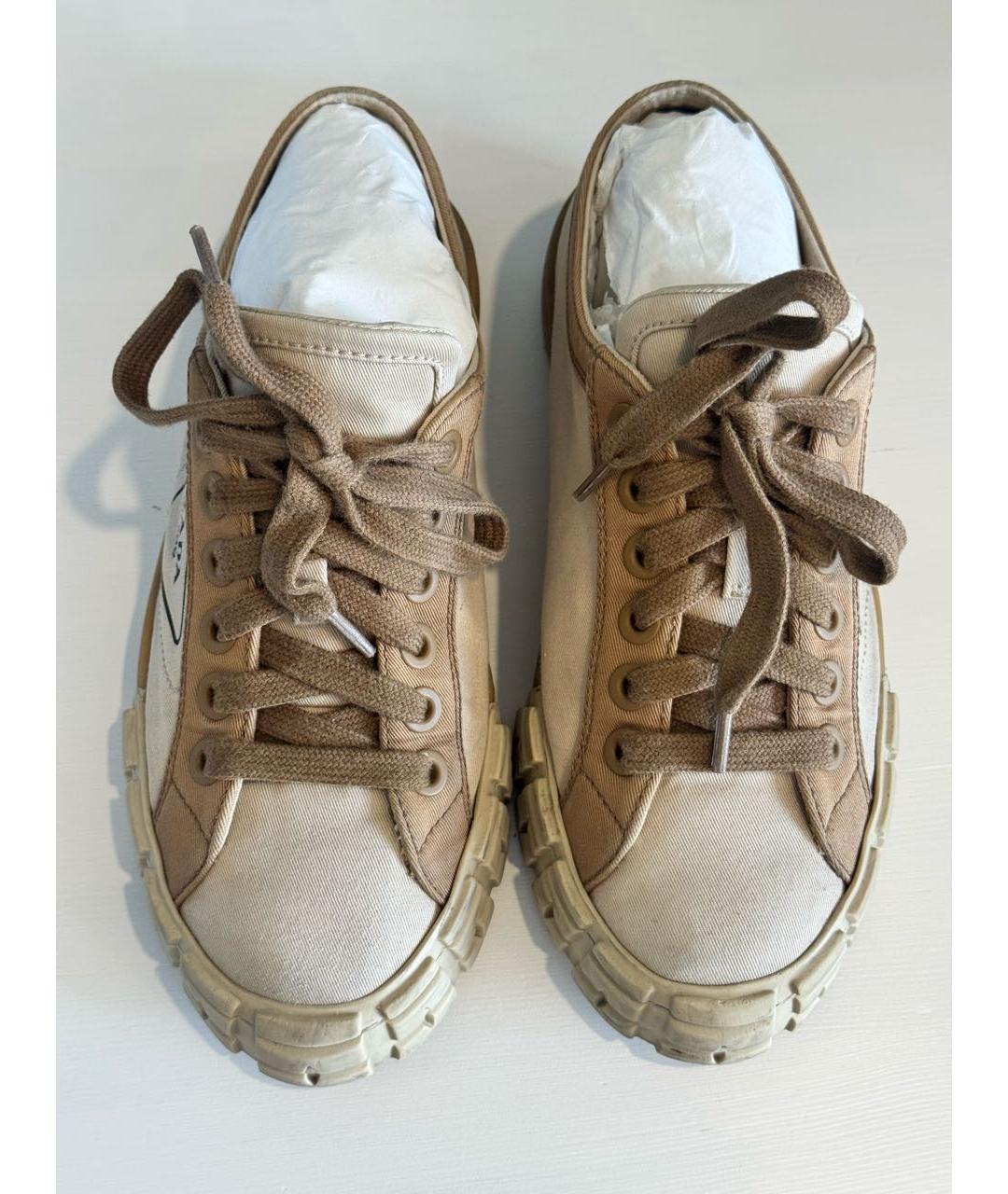 PRADA Бежевые текстильные кеды, фото 3