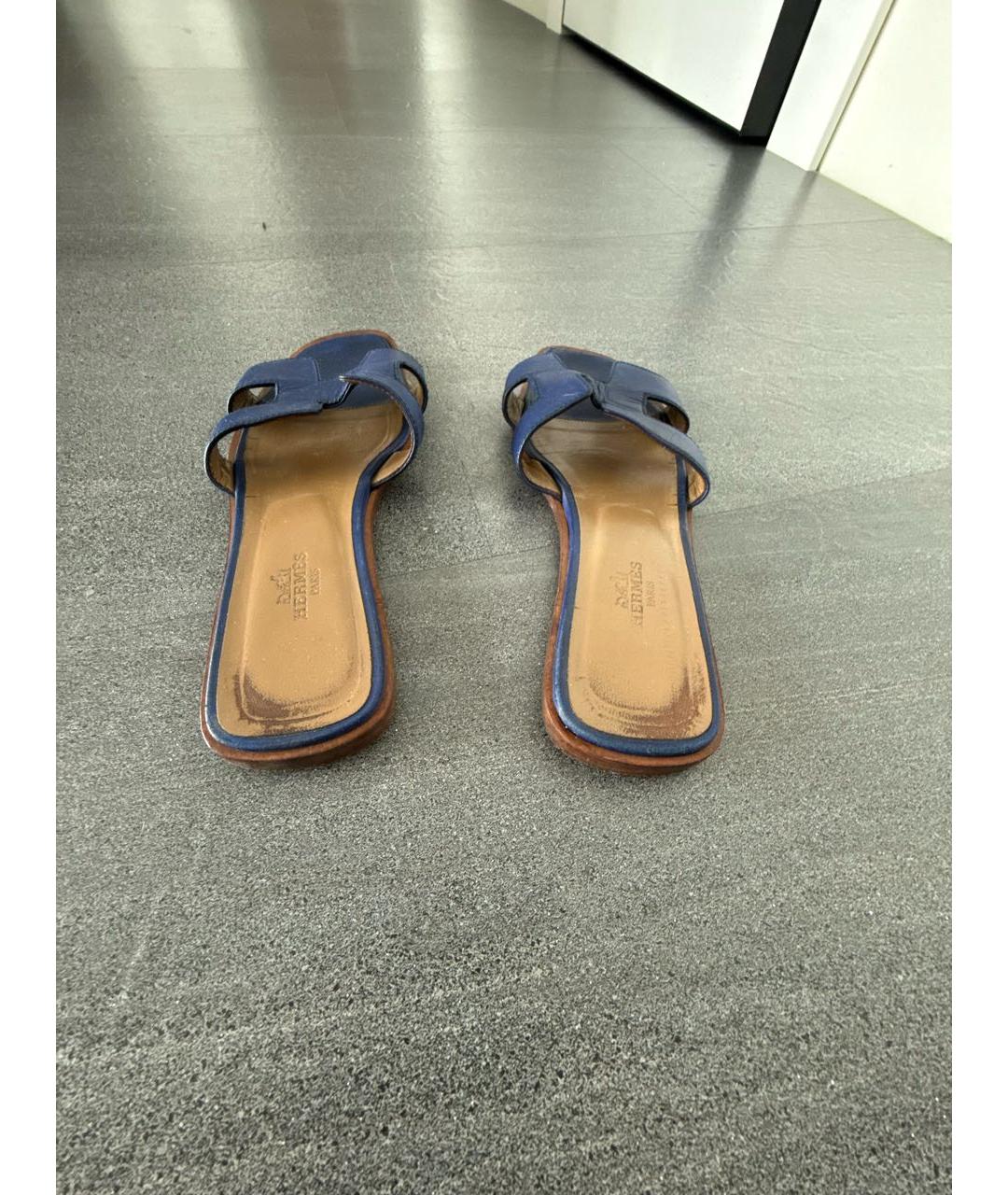 HERMES Синие кожаные сандалии, фото 4