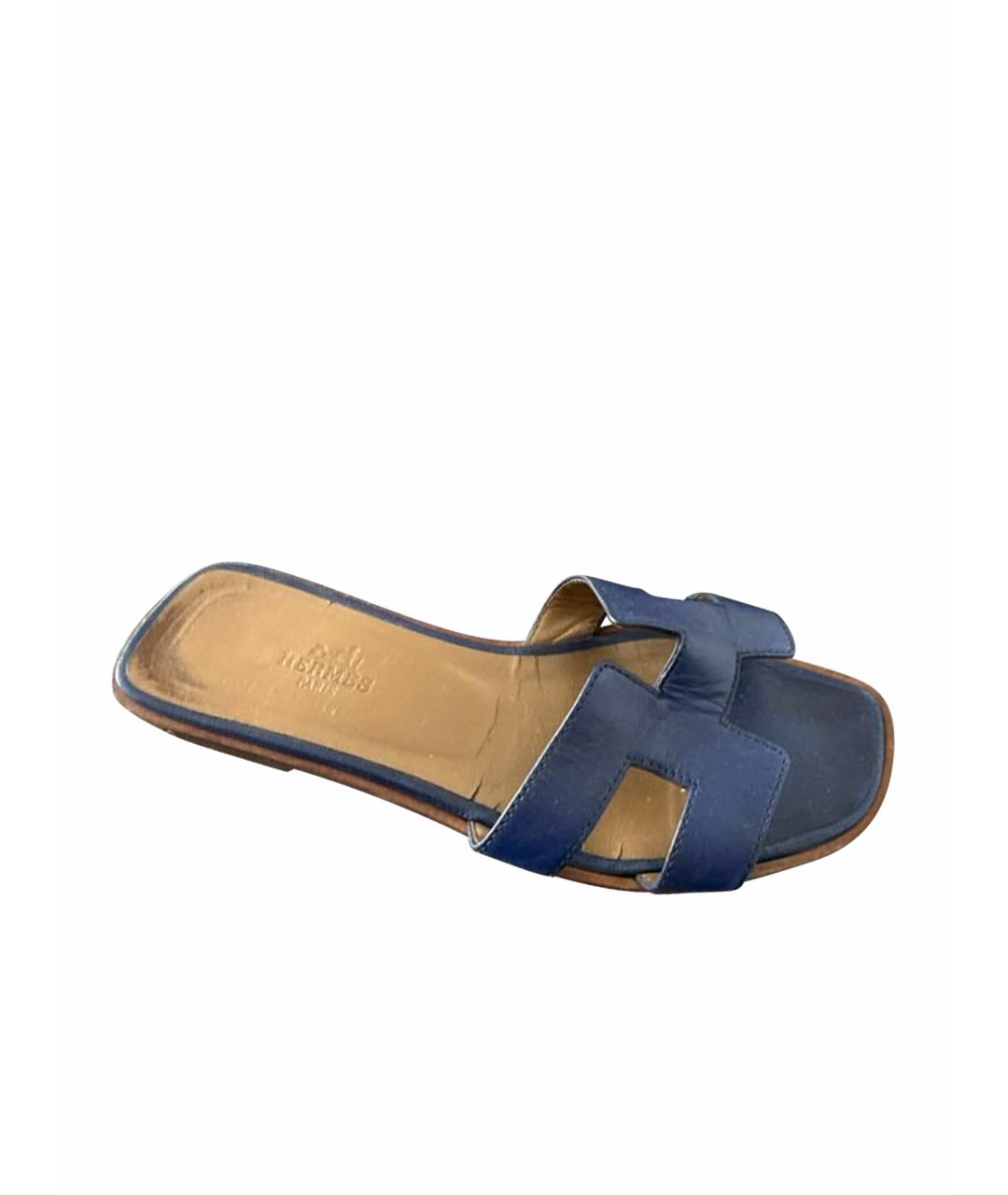 HERMES Синие кожаные сандалии, фото 1