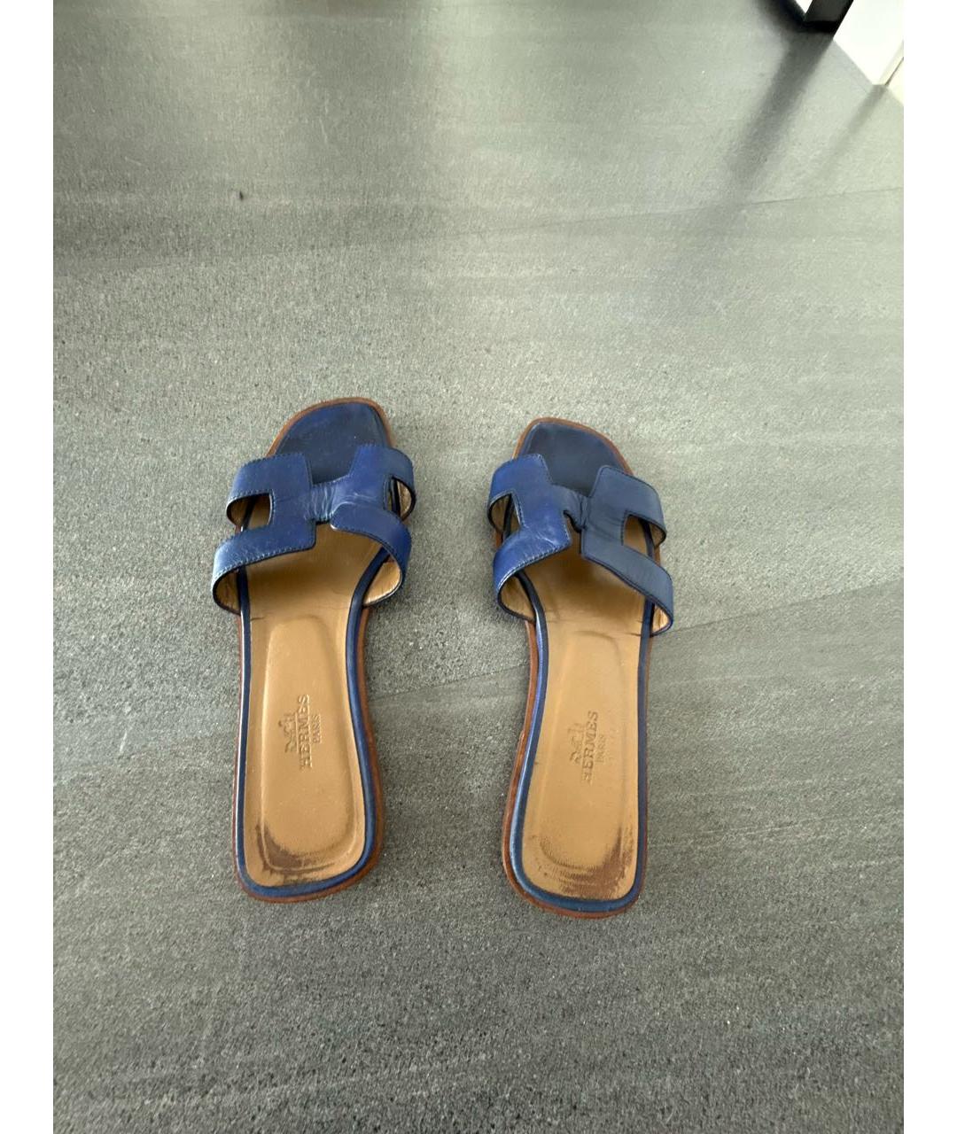HERMES Синие кожаные сандалии, фото 3