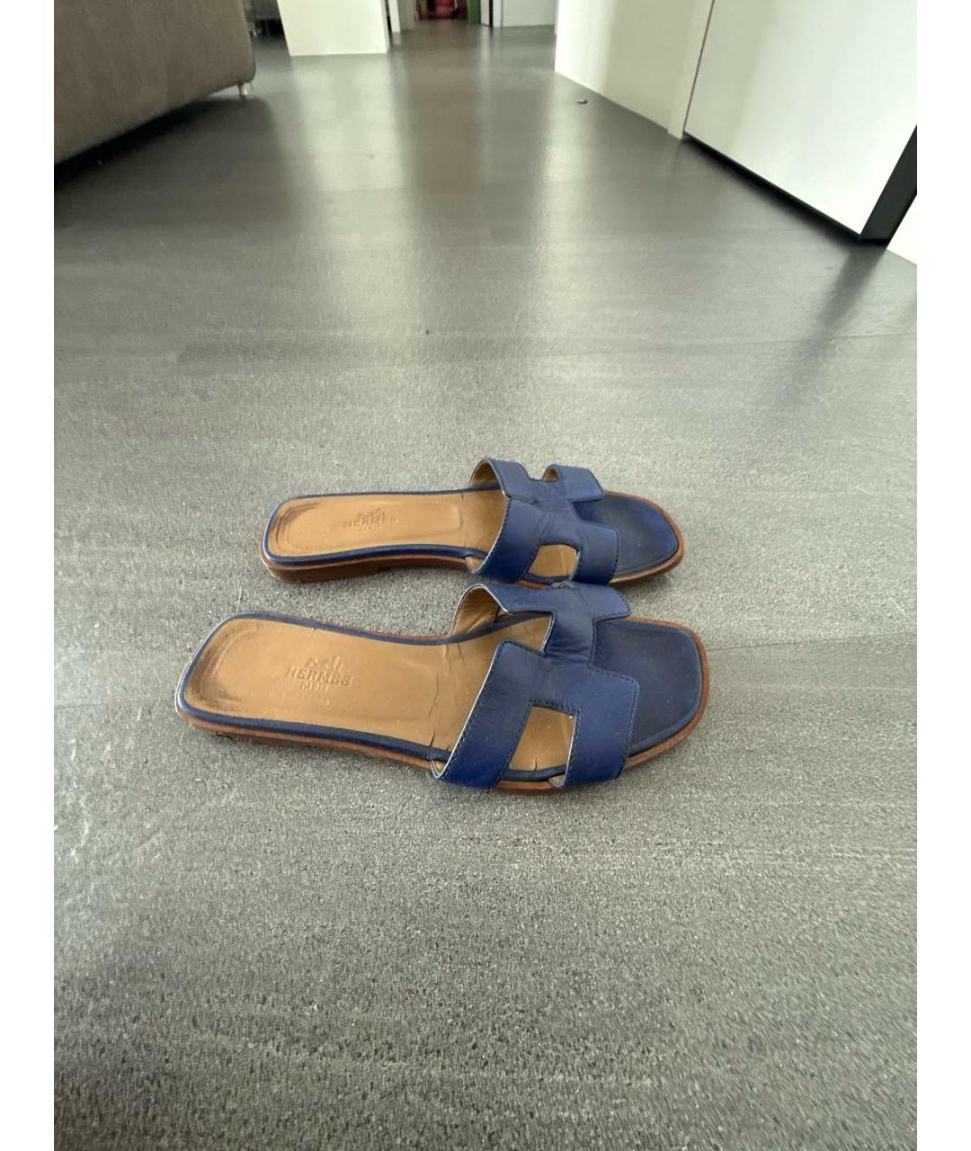 HERMES Синие кожаные сандалии, фото 5