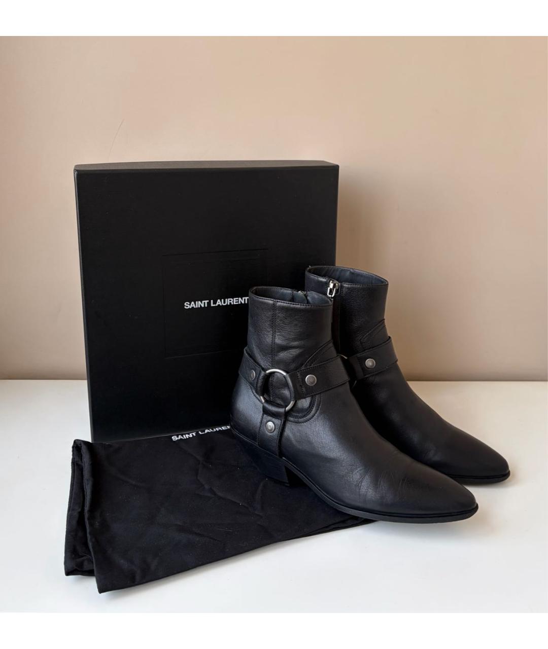 SAINT LAURENT Черные кожаные ботильоны, фото 2