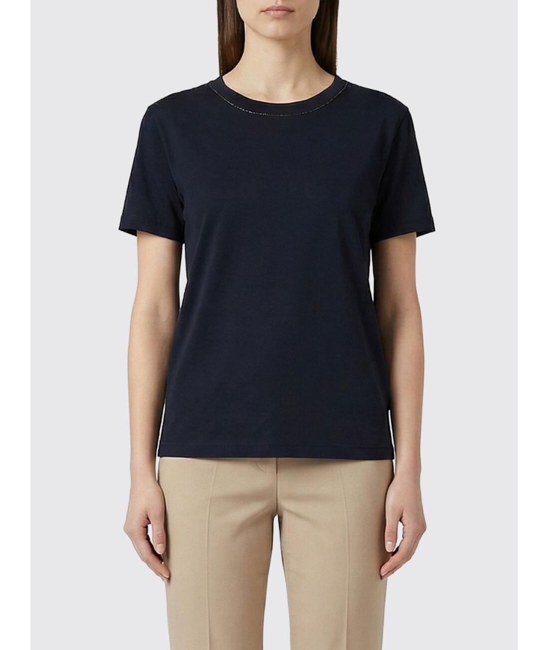 FABIANA FILIPPI Темно-синяя хлопковая футболка, фото 2