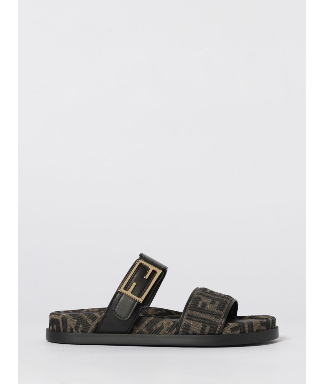 FENDI Коричневые текстильные сандалии, фото 5