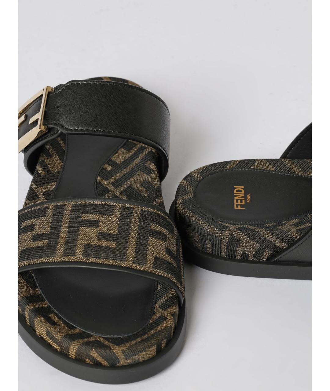 FENDI Коричневые текстильные сандалии, фото 4