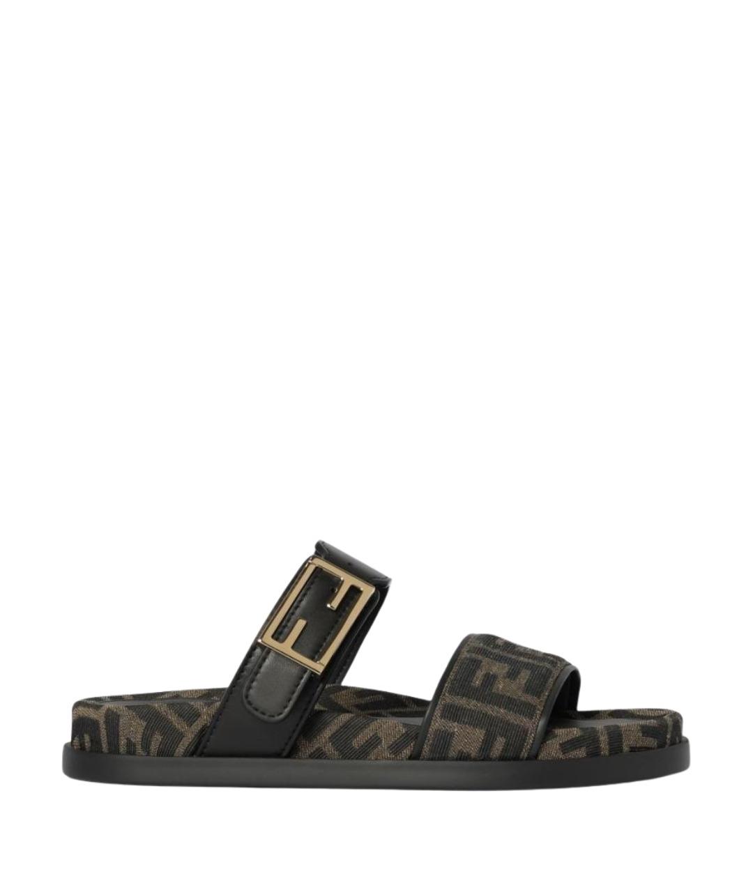 FENDI Коричневые текстильные сандалии, фото 1