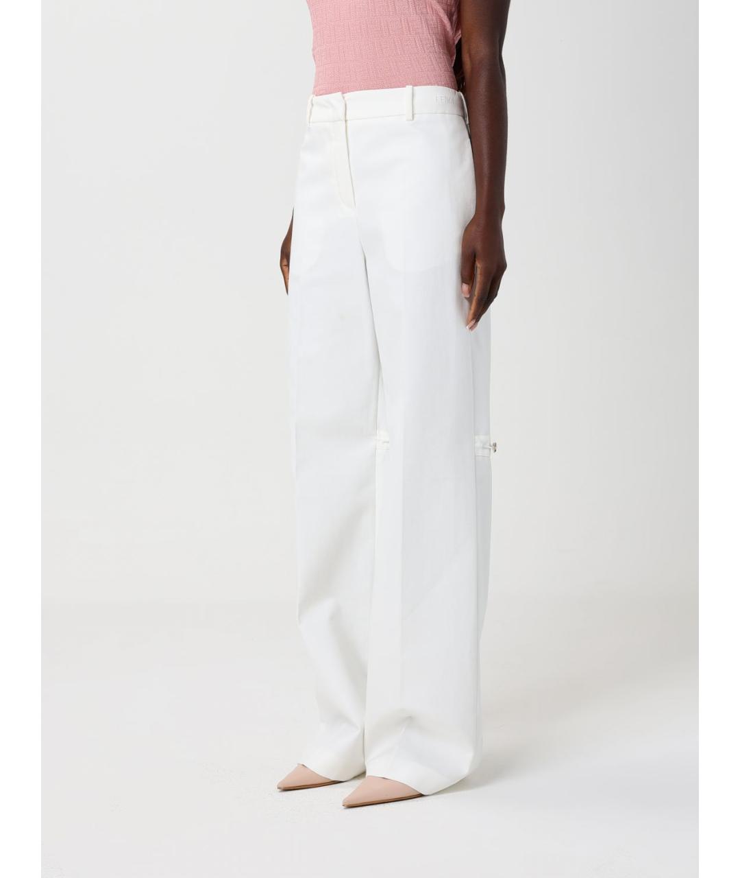 FENDI Белые хлопковые прямые брюки, фото 4