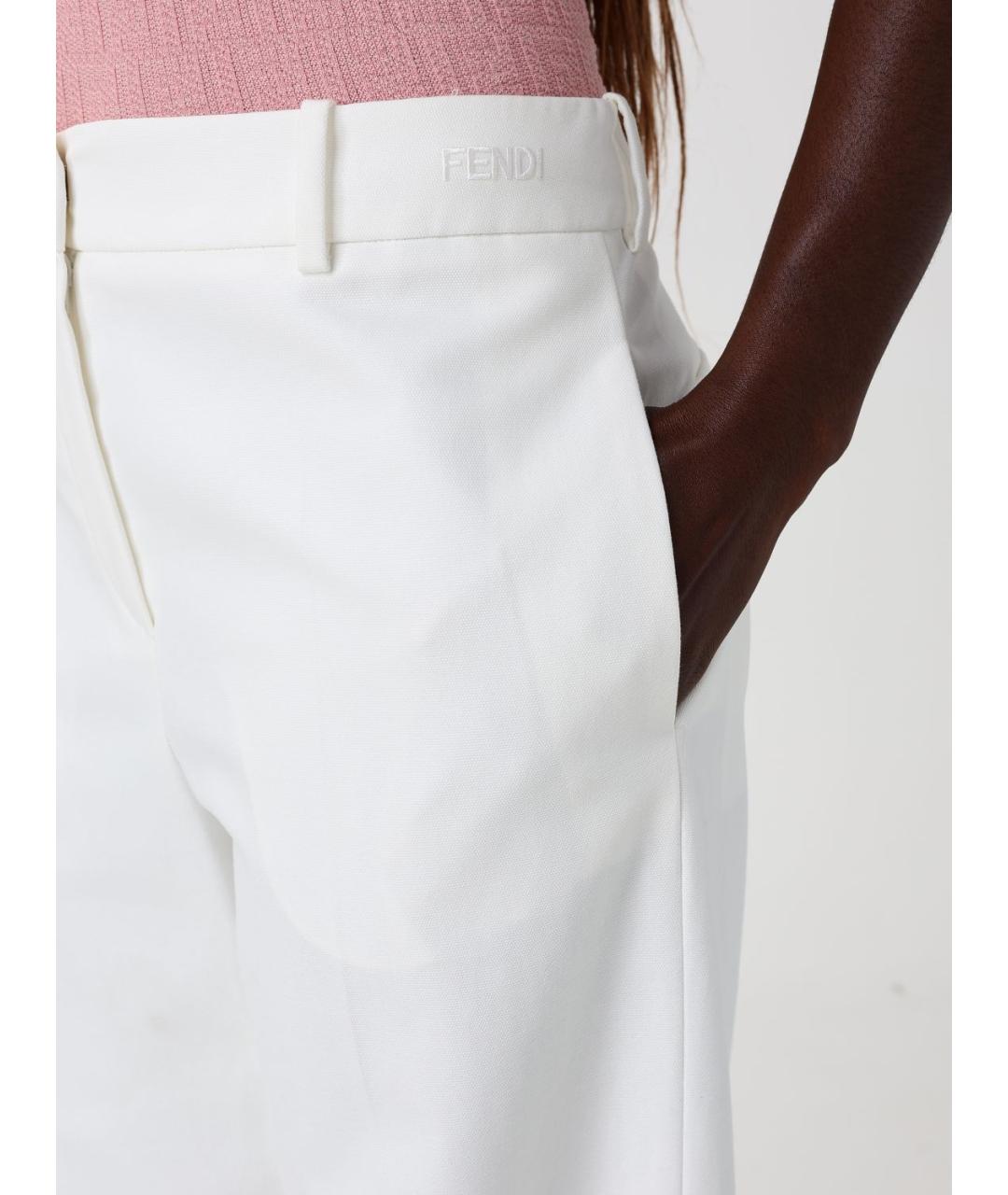 FENDI Белые хлопковые прямые брюки, фото 5
