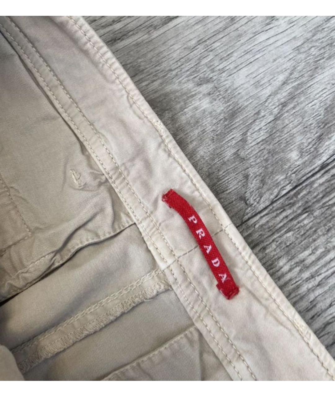 PRADA Бежевые хлопко-эластановые брюки узкие, фото 3