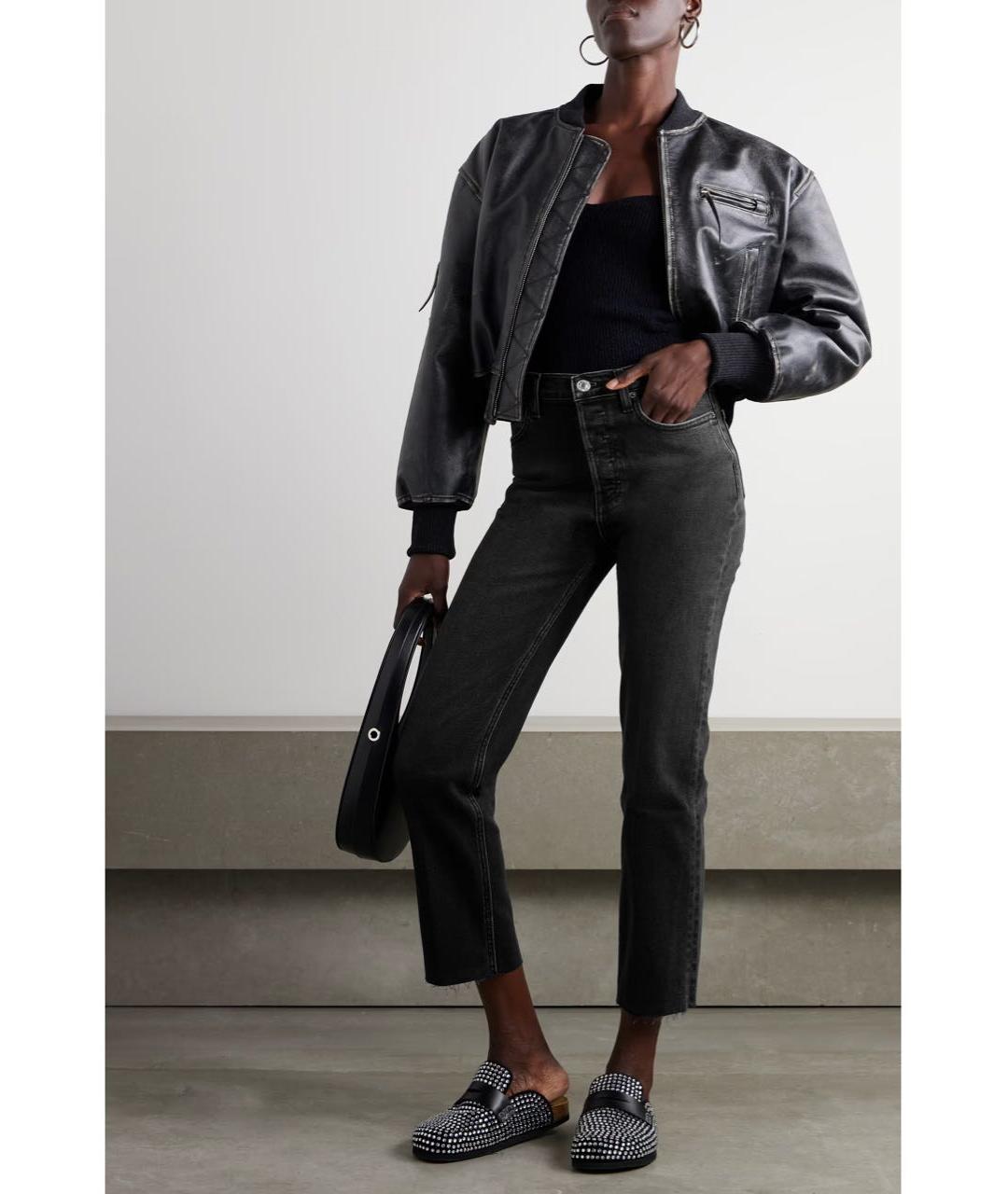 RE/DONE Антрацитовые хлопко-эластановые прямые джинсы, фото 8