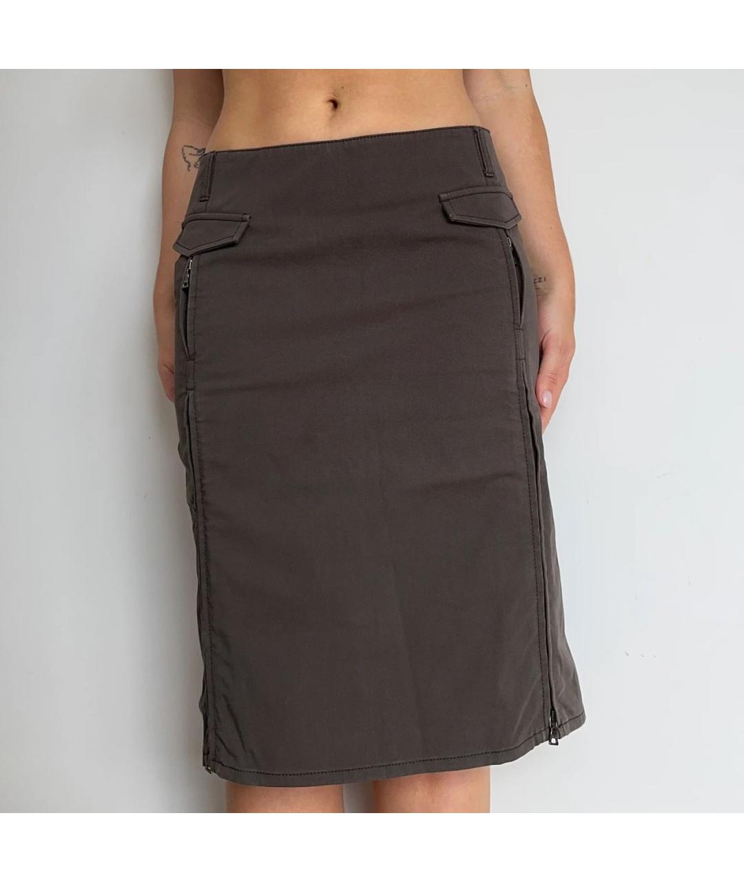 PRADA Хаки хлопковая юбка миди, фото 6
