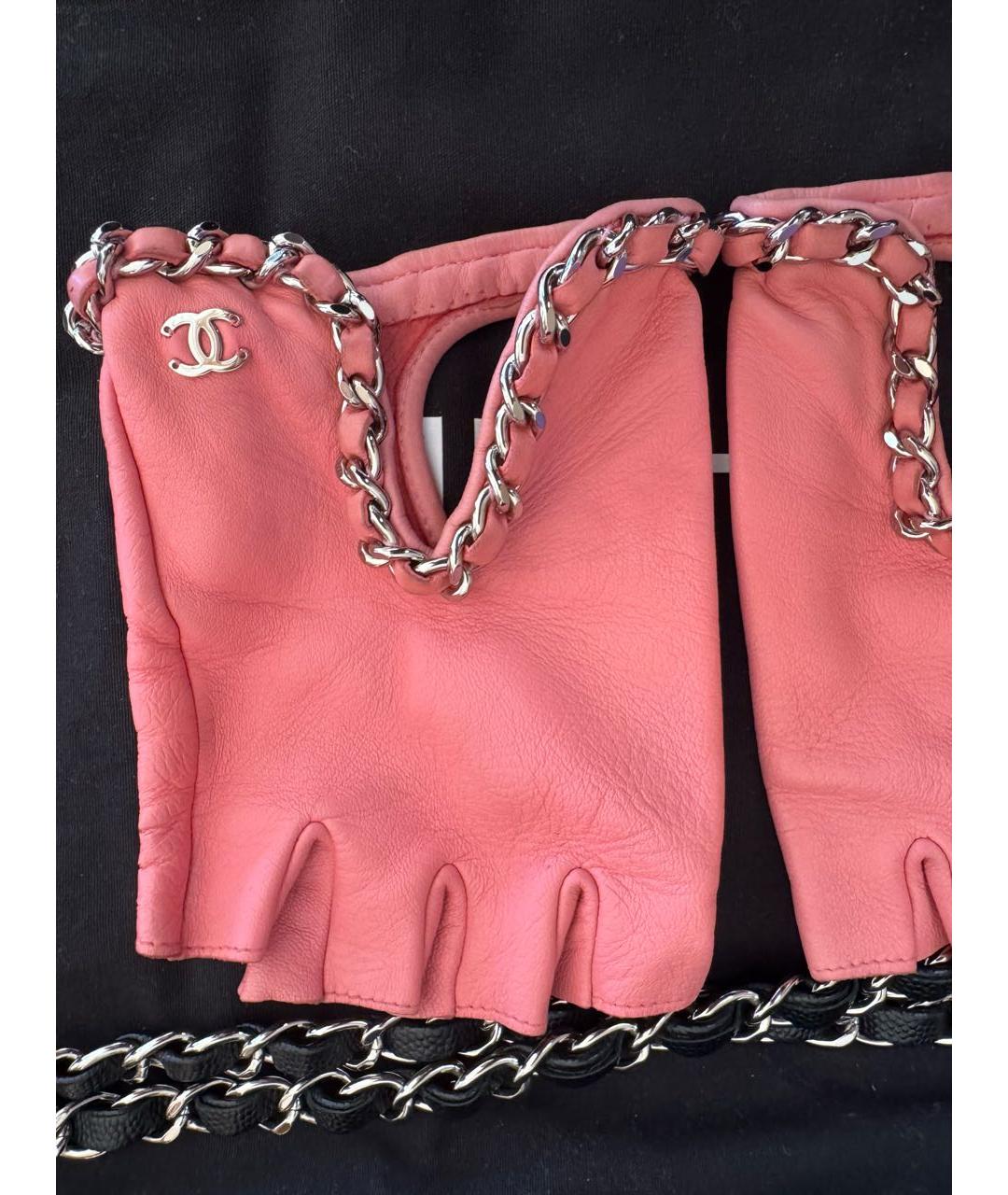CHANEL Коралловые кожаные митенки, фото 3