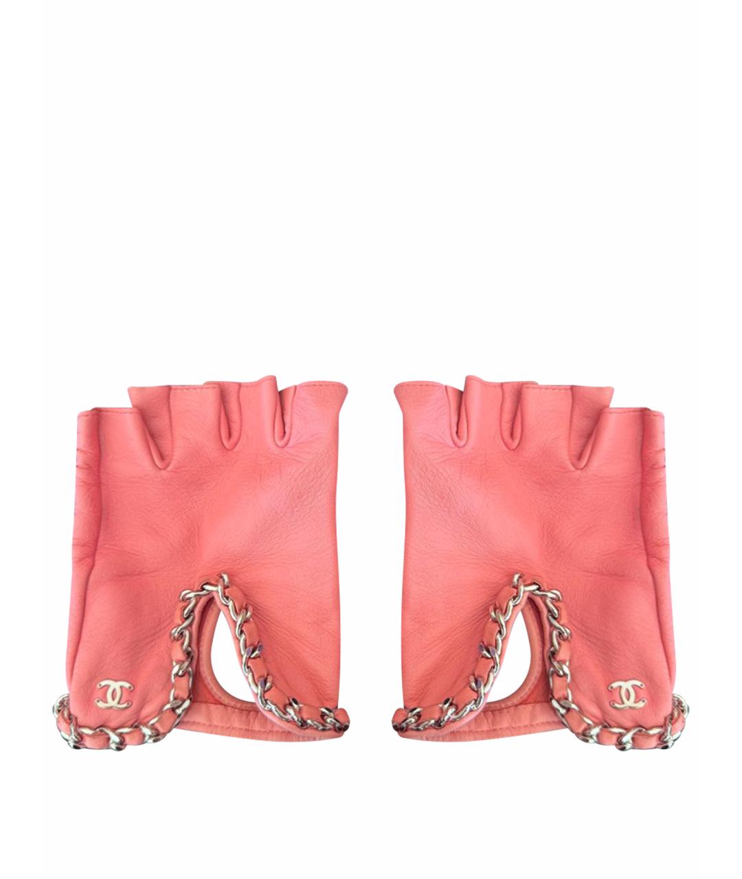 CHANEL Коралловые кожаные митенки, фото 1