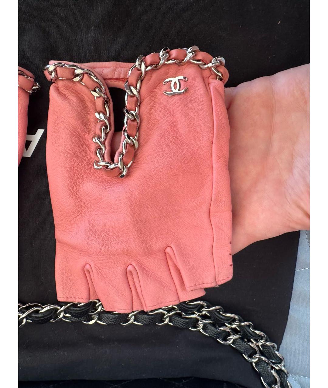 CHANEL Коралловые кожаные митенки, фото 5