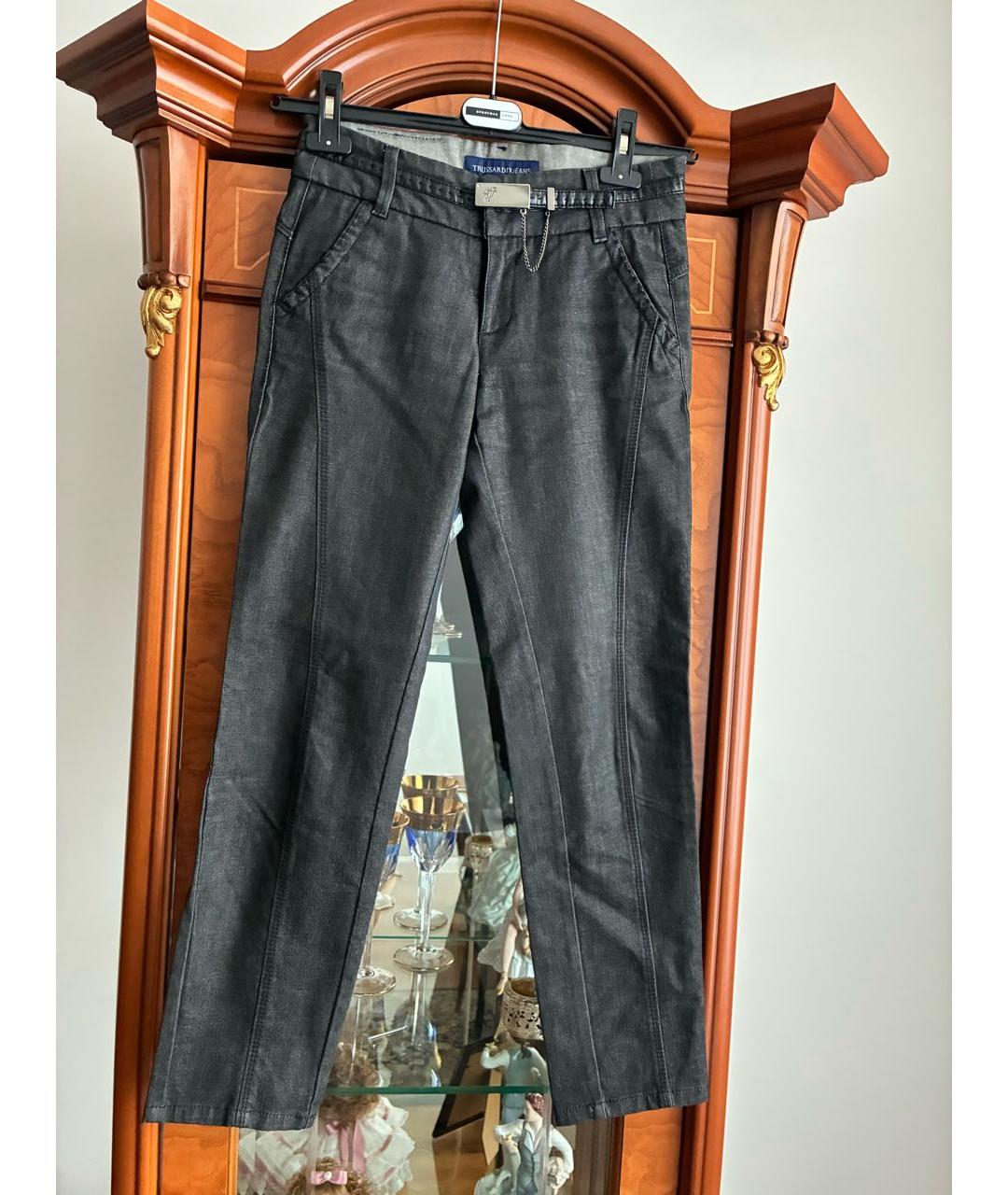 TRUSSARDI JEANS Антрацитовые хлопко-эластановые джинсы слим, фото 6