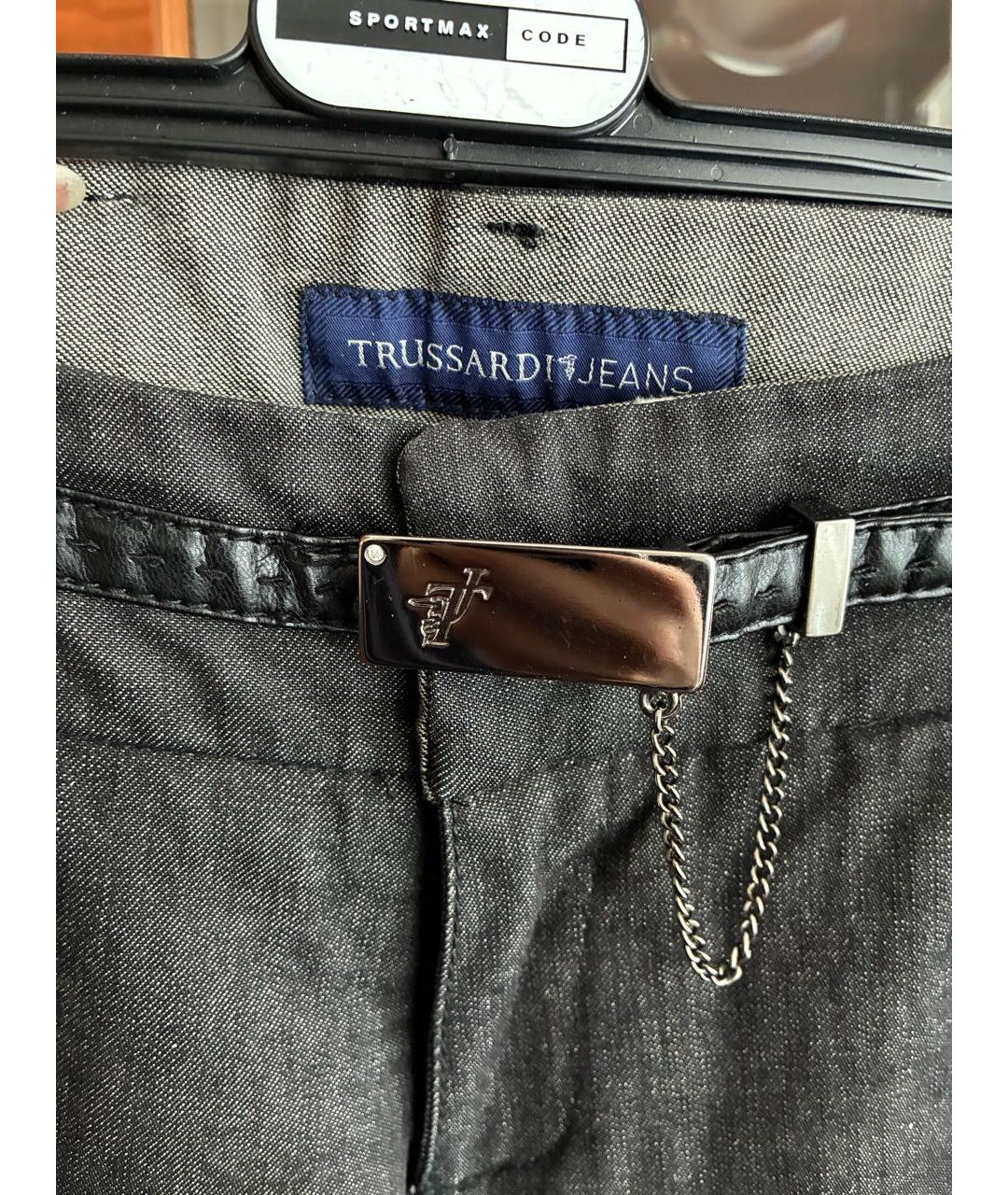 TRUSSARDI JEANS Антрацитовые хлопко-эластановые джинсы слим, фото 3