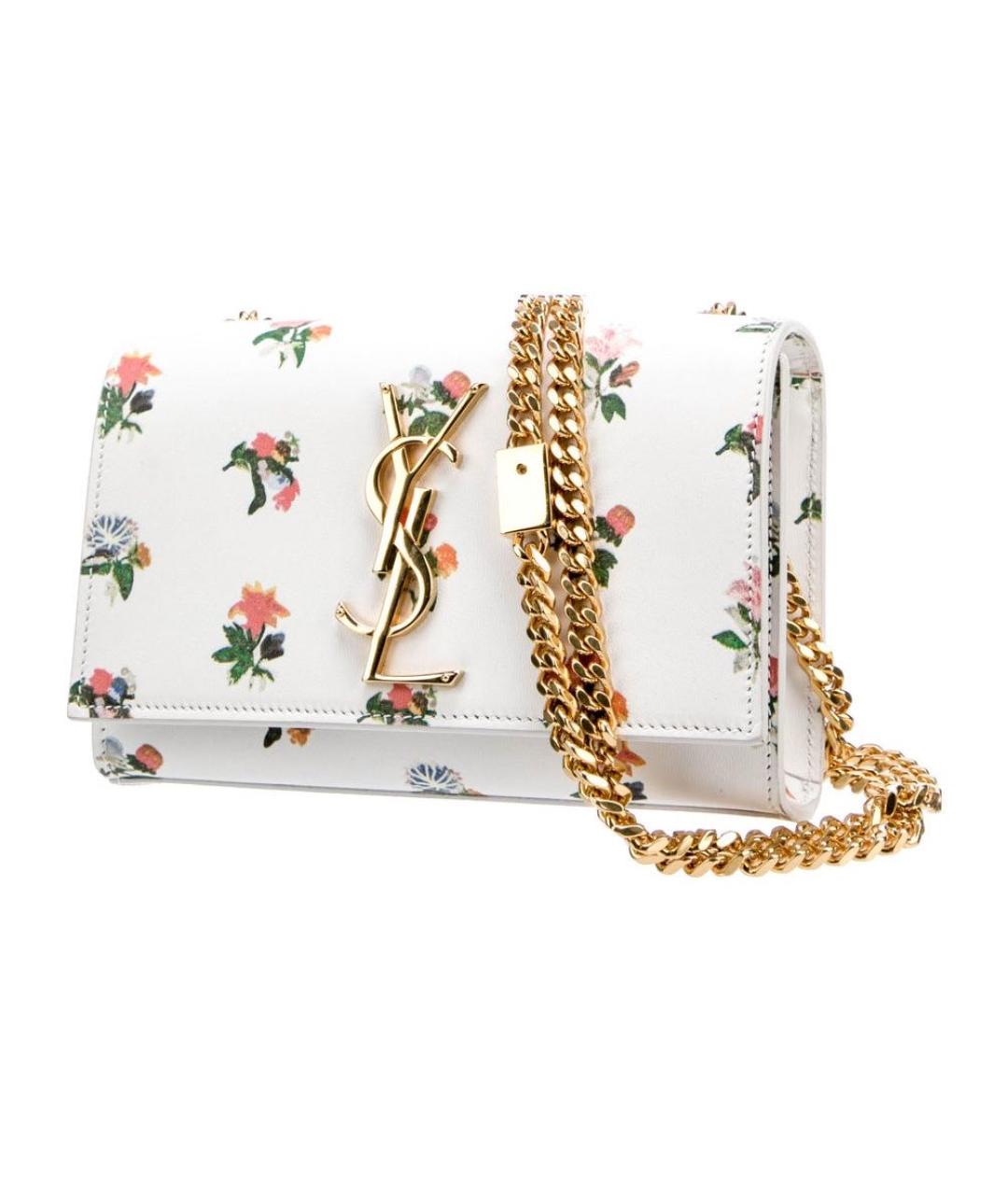 SAINT LAURENT Белая кожаная сумка через плечо, фото 2