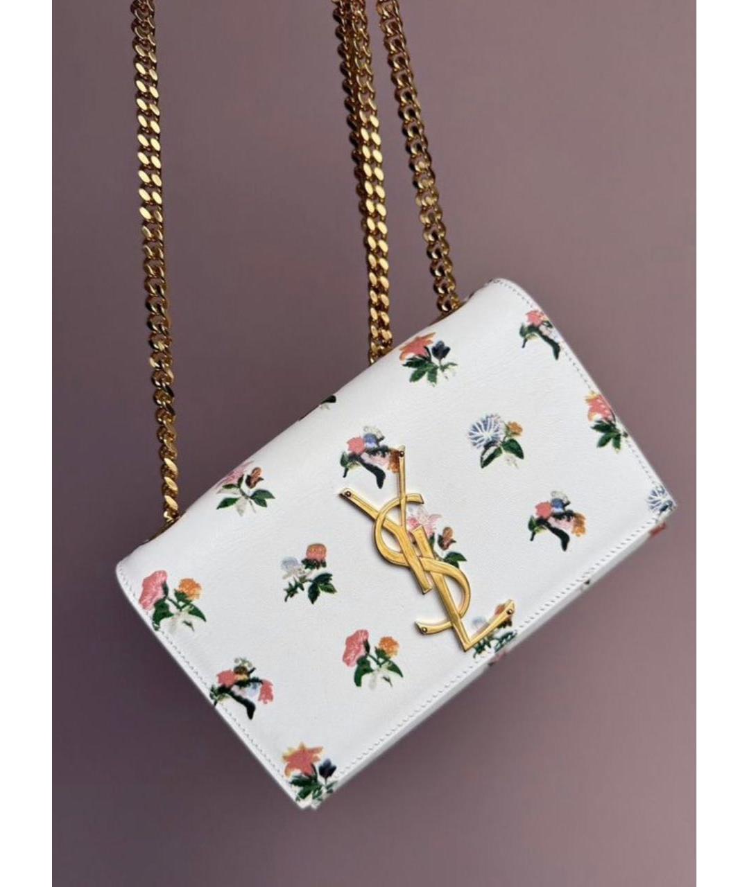 SAINT LAURENT Белая кожаная сумка через плечо, фото 4