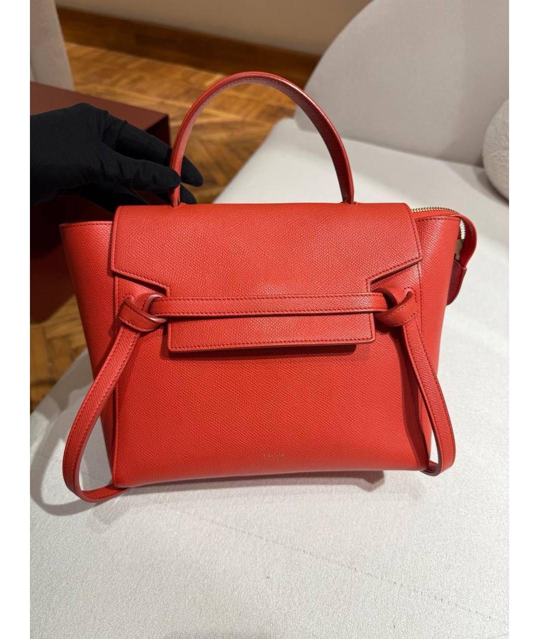 CELINE Красная кожаная сумка с короткими ручками, фото 5