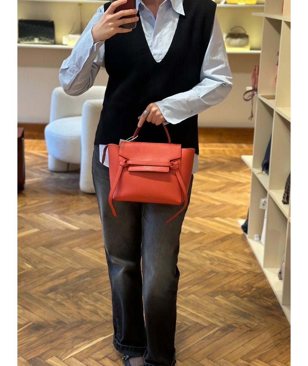 CELINE Красная кожаная сумка с короткими ручками, фото 4