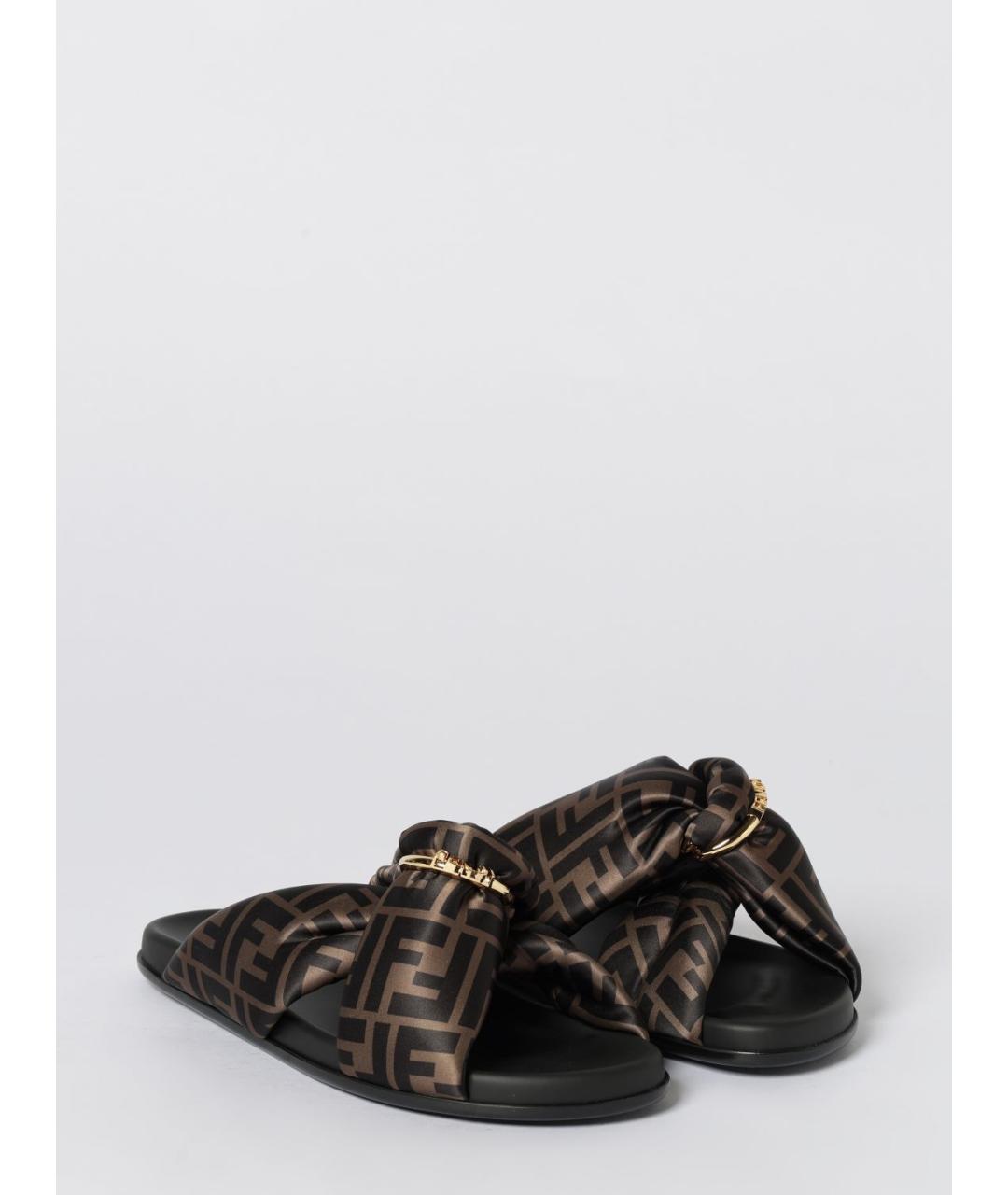 FENDI Коричневые текстильные сандалии, фото 2