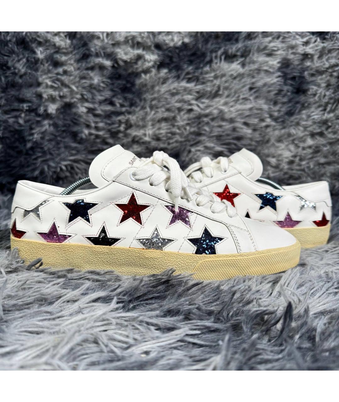 SAINT LAURENT Белые кожаные низкие кроссовки / кеды, фото 8