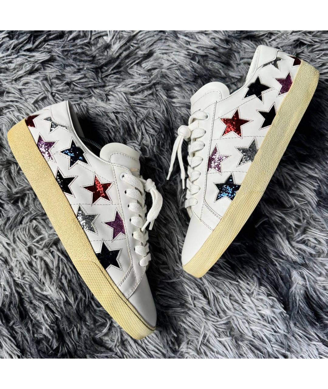 SAINT LAURENT Белые кожаные низкие кроссовки / кеды, фото 2