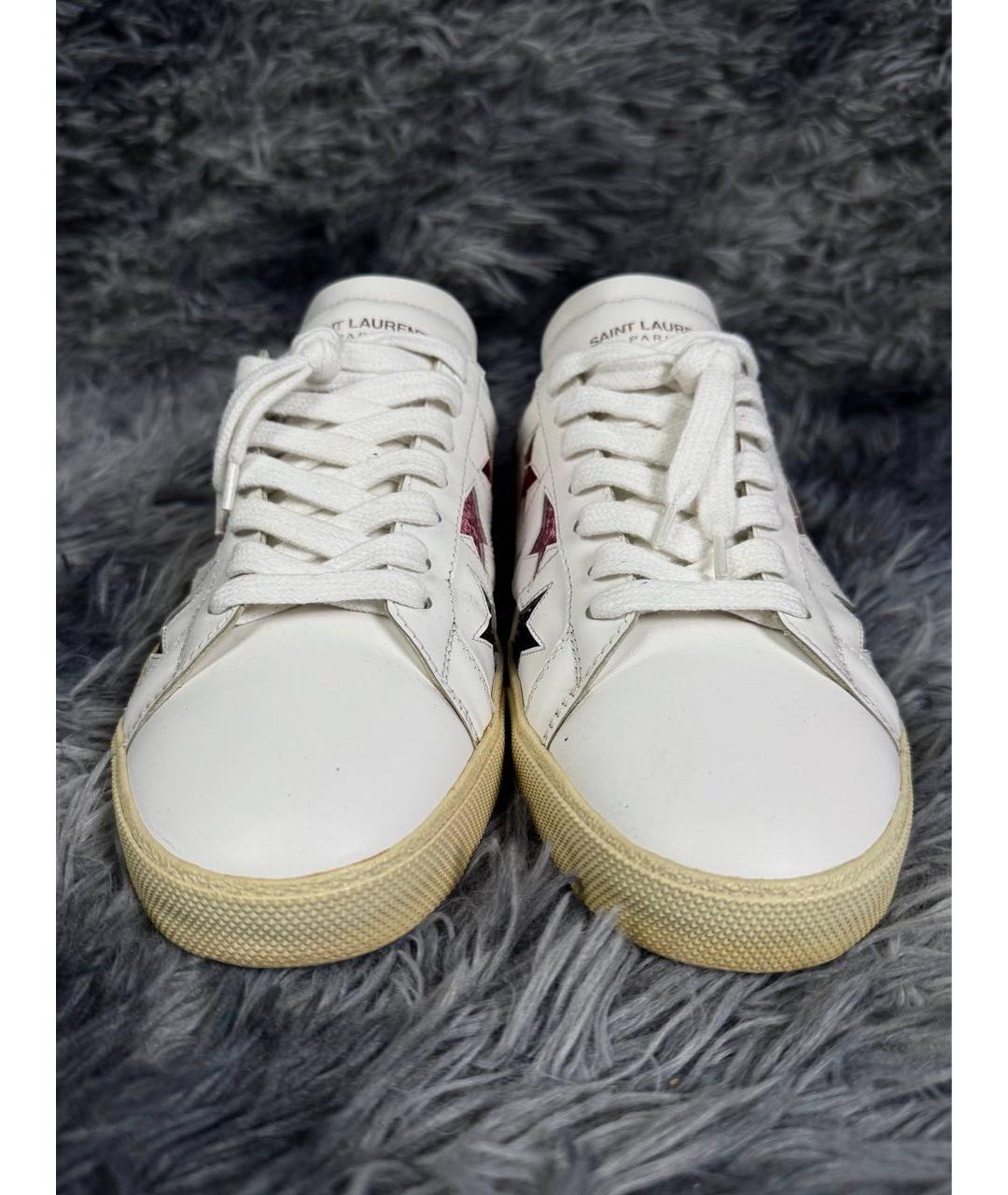 SAINT LAURENT Белые кожаные низкие кроссовки / кеды, фото 5