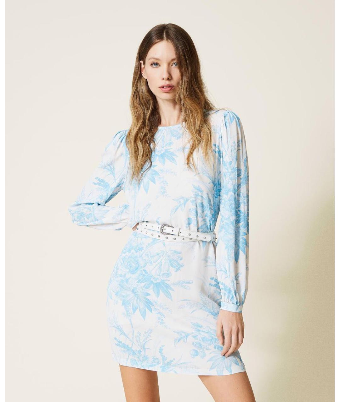 TWIN-SET Голубое полиэстеровое коктейльное платье, фото 5