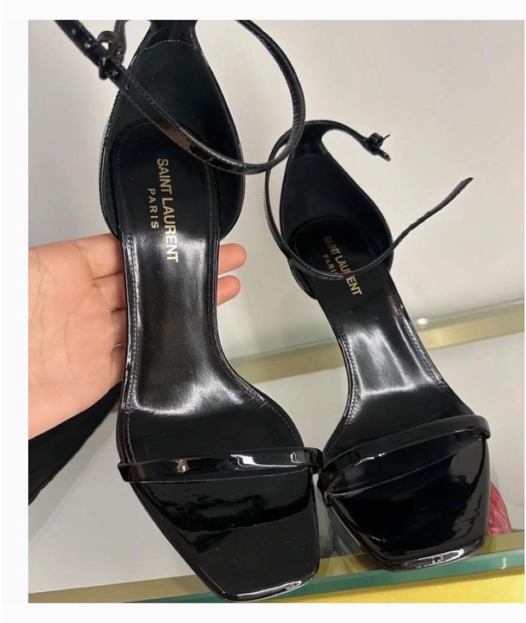 SAINT LAURENT Черные босоножки из лакированной кожи, фото 2